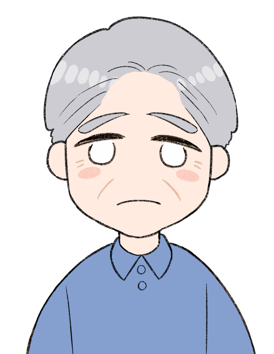 悲しい顔をしているおじいちゃんのイラストブルー