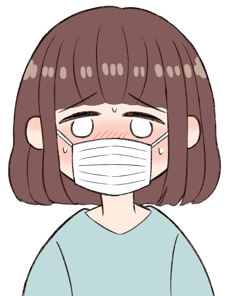 熱が出てマスクをしている女の子のイラストグリーン