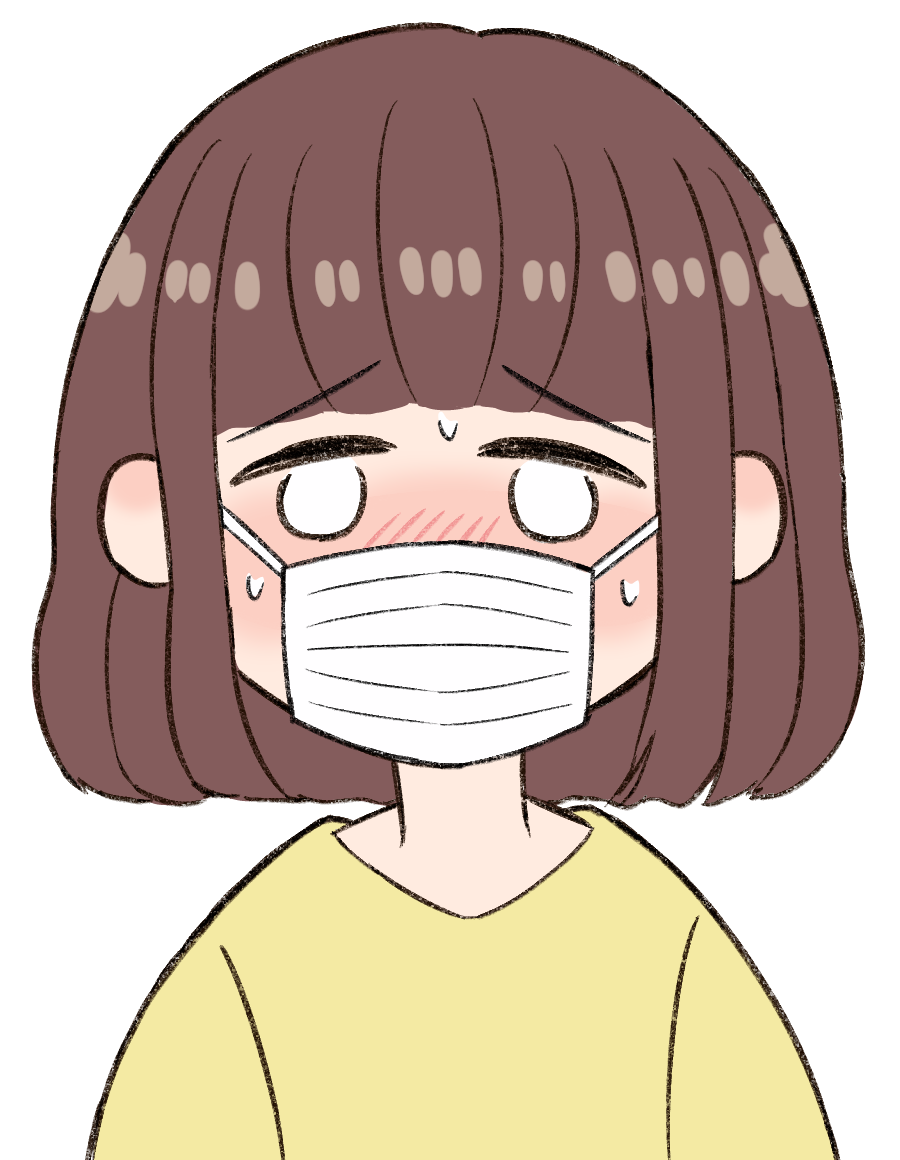 熱が出てマスクをしている女の子のイラストイエロー