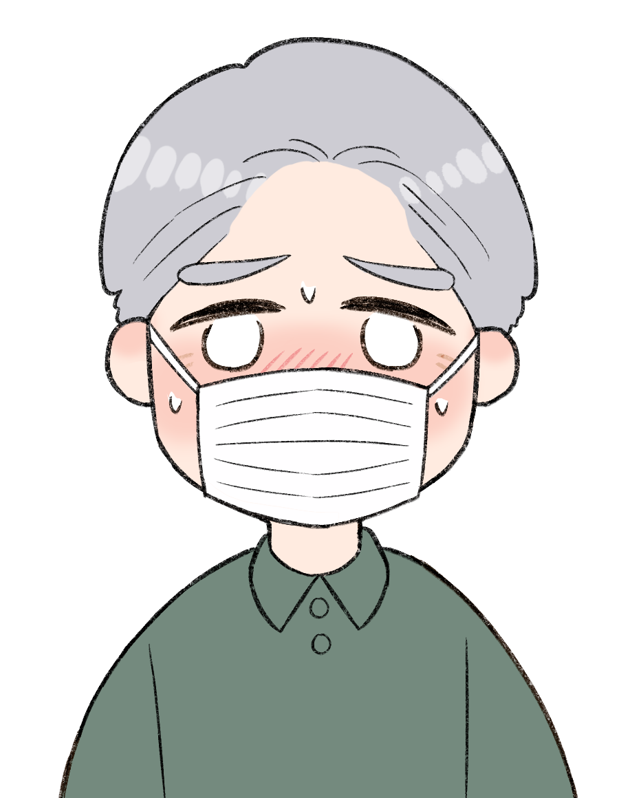 熱が出てマスクをしているおじいちゃんのイラストグリーン