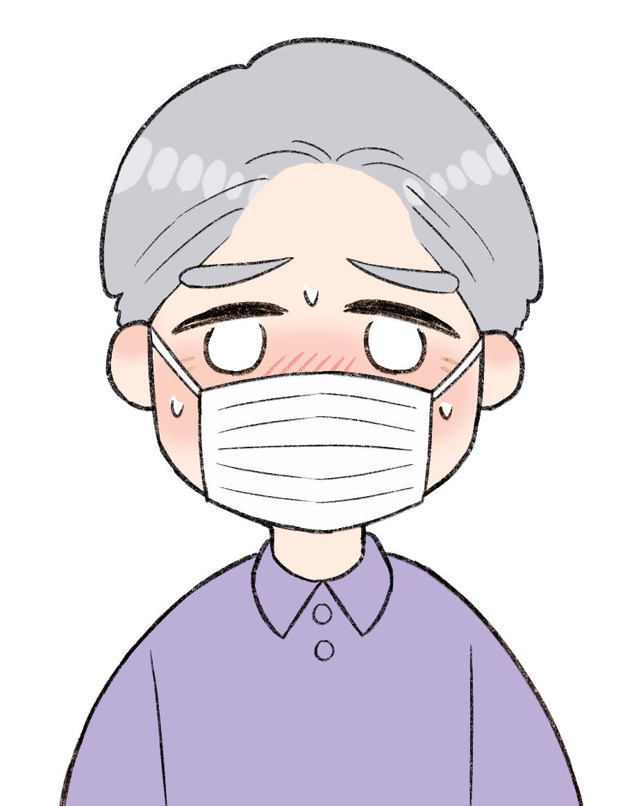 熱が出てマスクをしているおじいちゃんのイラストパープル