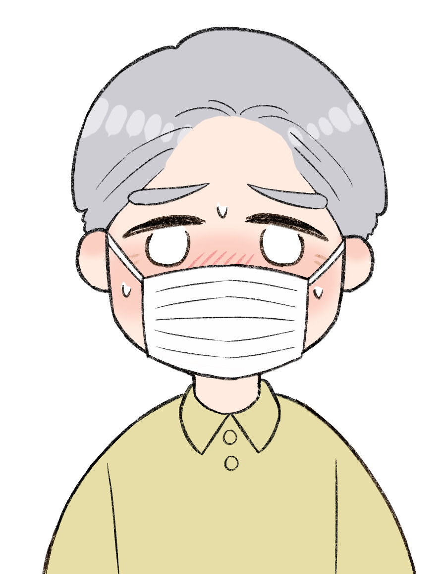 熱が出てマスクをしているおじいちゃんのイラストイエロー