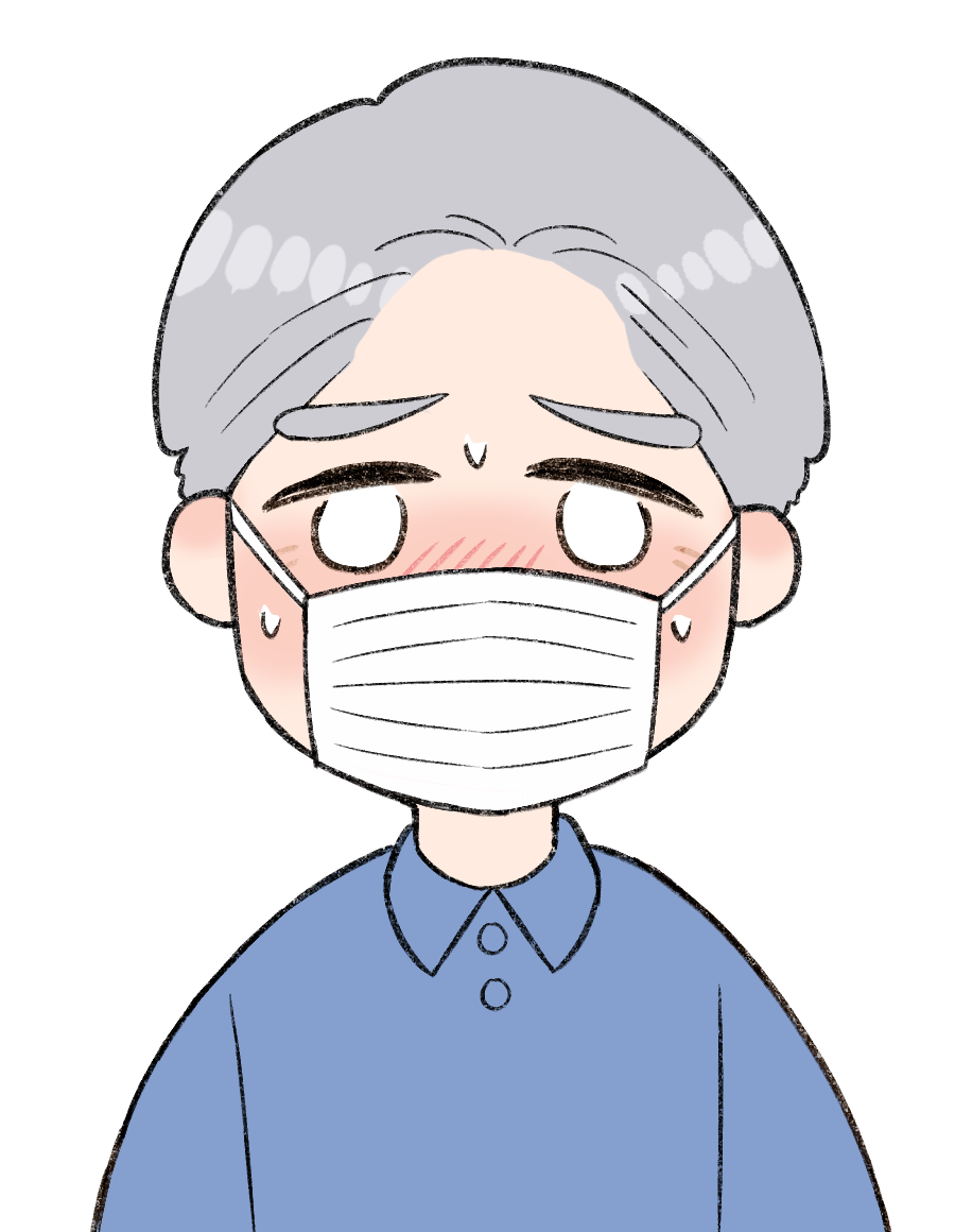 熱が出てマスクをしているおじいちゃんのイラストブルー