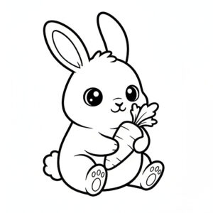 かわいい兎（うさぎ）のぬりえ01、にんじんを持っている、野菜、食べ物、無料、幼児・子供向け、プリント用